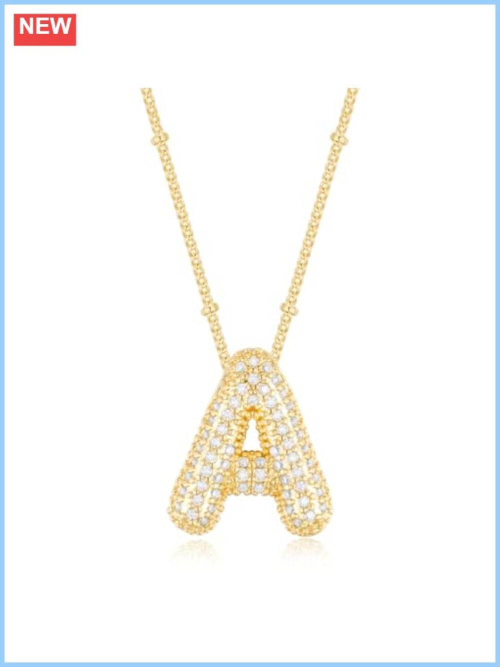 14K Gold Plated Letter Necklace, CZ Initial Pendant, Adjustable Chain